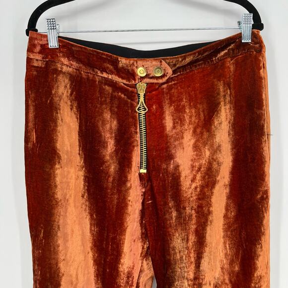 Ellery Cooly Chant Cropped Crushed-Velvet Flared Pants Copper Women's Size 8 - Picture 6 of 16